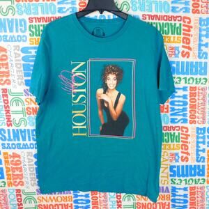 Lee Whitney Houston Retro Graphic T Shirt Size XL Turquiose Teal